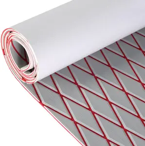 KXKZREN EVA Foam Boat Flooring, Diamond Groove Marine Teak Decking Sheet - Self-Adhesive, Non-Skid, Waterproof, Shock-Absorbing, Durable, Easy-Install Mat for Yacht, RV (Grey with Red Lines)