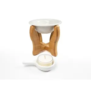 Modern Bamboo Wax Warmer - Ceramic Bowl Tealight Melter