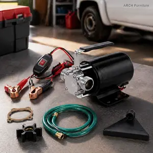 ARCH DC 12V 1/10HP 330GPH Battery-Powered Mini Portable Electric Sump Suction Pump, Multi-Function Utility Transfer Water Pump with Black Water Hose Kit, Sump Pumps