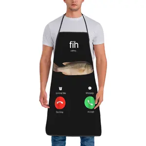 1 Piece Funny Fih Calling Remind me Message Decline Accept Phone Call Fish Aprons Novelty Cooking Aprons for Men Women Adult Unisex Kitchen Chef Bib Tablier Cuisine Cooking Baking Painting
