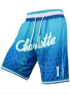 Men's 1 Blue Basketball Shorts, Vintage Embroidered Zipper Gym Shorts, Casual Training Pants for Spring & Fall, Fitted Style, Casual Athletic Shorts