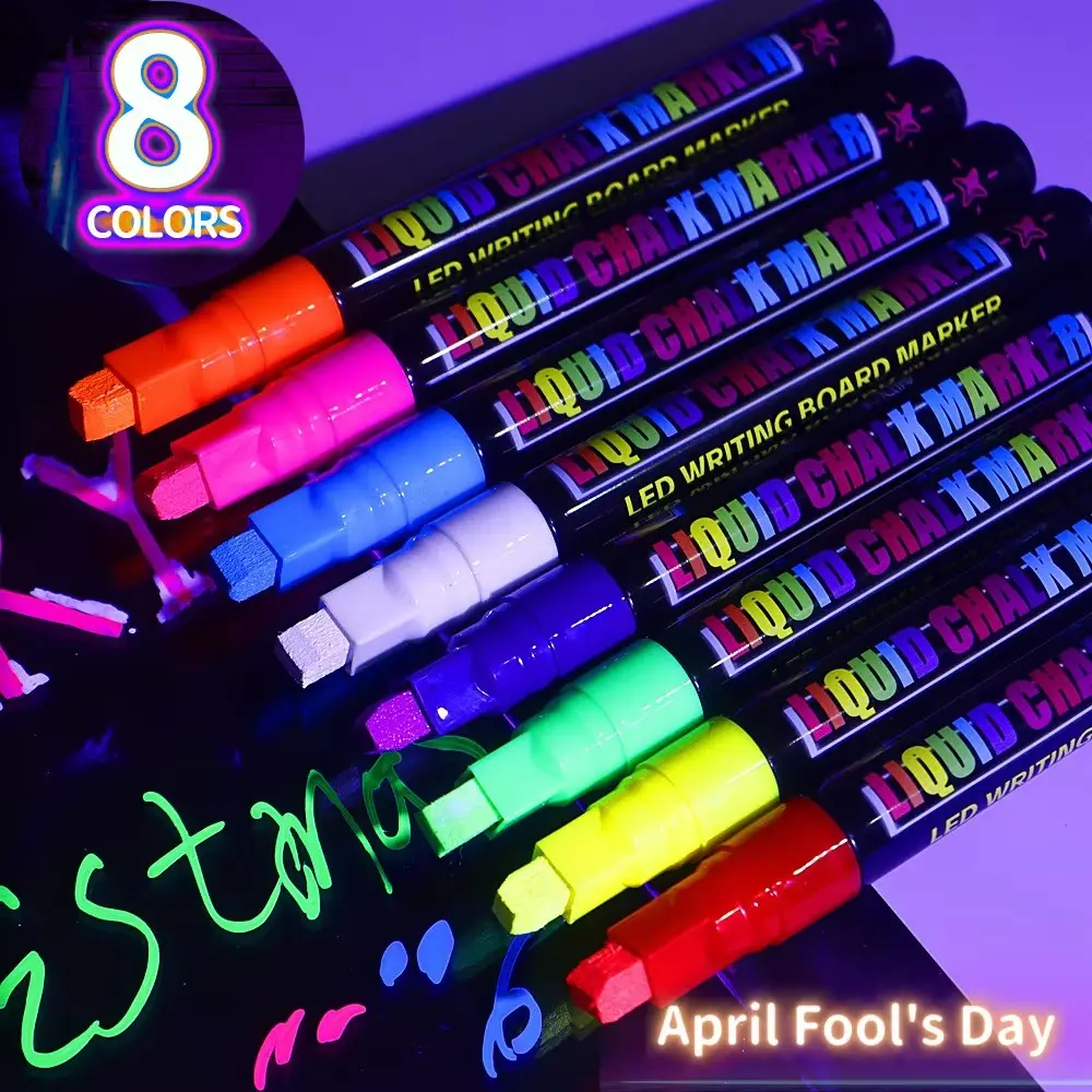 8pcs Washable Liquid Chalk Markers, Neon Chalk Pens, Drawing Markers for Blackboard, Glass, Window, Car & Pub Signs, Wet Erase, Chisel Tip, Colorful Marker Set, Bulk Markers