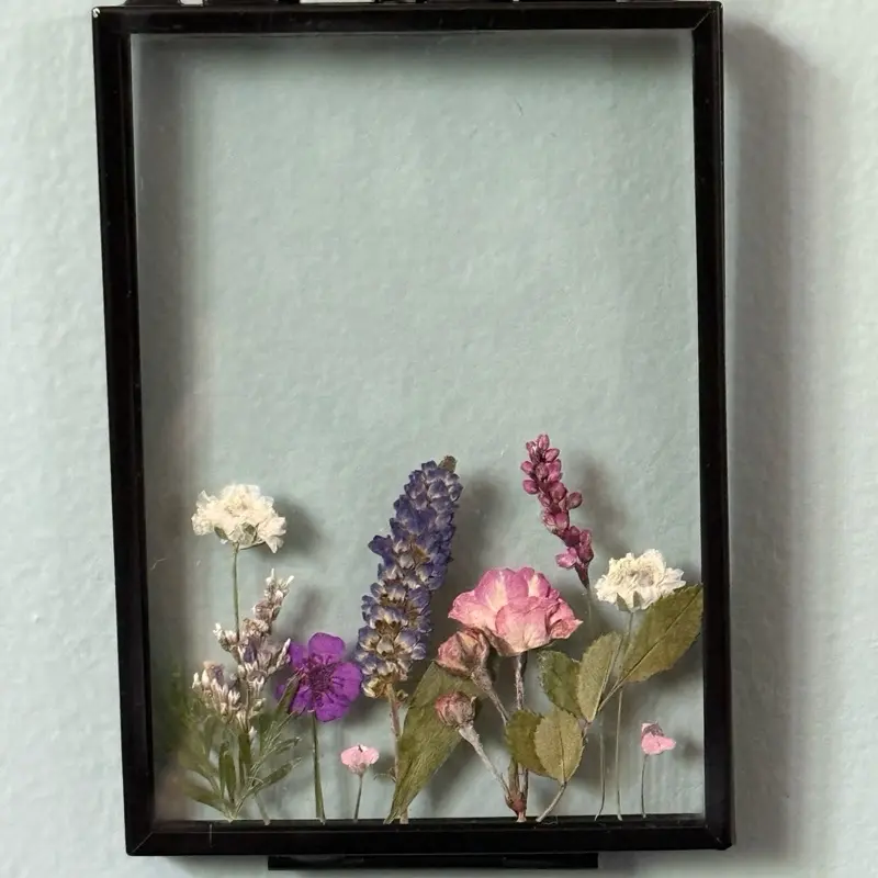 Small Hanging Frame with Pressed Florals - Decorative Floral Display in Framed Design