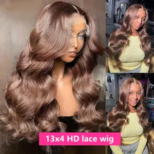 Bling Hair Chocolate Brown Wigs Body Wave 13x4 13x6 HD Transparent Lace Front Human Hair Wig Pre plucked 180% Density 4x4 Lace Closure Brazilian Human Hair Wig For Women Natural Hairline 30 32 Inch TikTokShopBlackFriday