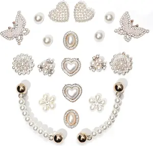 20PCS Girly Pearl Charms Set – Elegant Shoe & Bag Accessories with Butterflies, Flowers, Hearts & Chains – Cute Fashion Gift for Girls