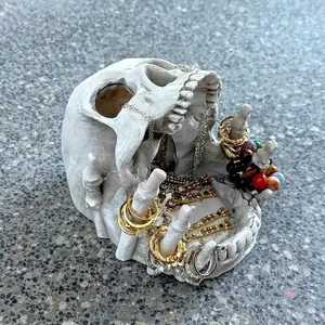 Gothic Skull Jewelry Organizer Box - Halloween Gothic Decor with Multiple Compartments & Necklace Hooks, Resin Desktop Storage for Rings/Earrings, Artistic Home Decor Accessory