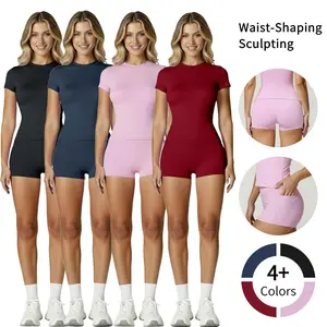 Women's 2-Piece Breathable Lounge & Sports Tracksuit - Short-Sleeve T-Shirt, High-Waist Slim-Fit Above the Knee Shorts, 88% Polyester 12% Spandex, Ideal for Summer Casual & Athletic Use, 2 Piece Sets
