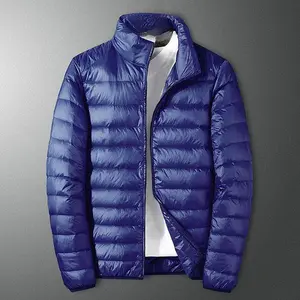 Men’s Stylish Royal Blue Puffer Jacket – Lightweight & Packable, Stand Collar Design, A Must-Have for Fall/Winter Trends & Outdoor Style
