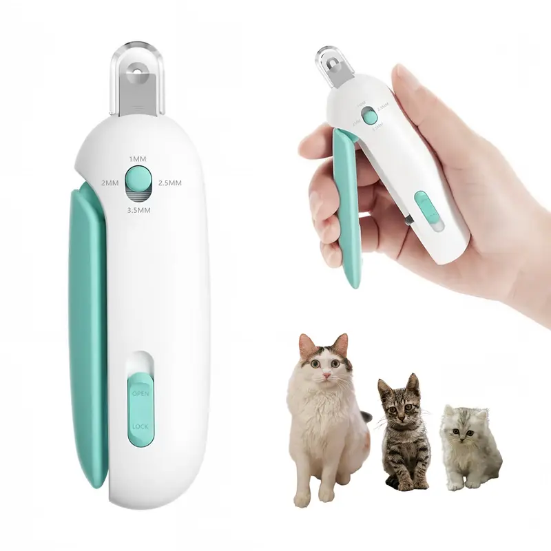 Cat Nail Clippers for Kittens - ABS Universal Safe Grooming Design, Adjustable 1-3.5mm Diameter Hole (4 Size Settings), Comfort-Grip Handle, Hidden Nail File, Travel Lock, Adjustable Fit, Accidental Nick Prevention