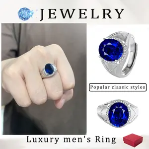 Unisex Birthstone Engagement Ring｜Oval Blue Cubic Zirconia Halo Design｜Elegant Promise & Statement Jewelry Gift for Him or Her