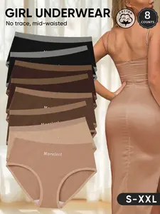 Women's Cotton Seamless Mid-Waist Panties, Soft Breathable Elastic Waistband, Comfortable All Season Underwear, Sizes S-Xxl