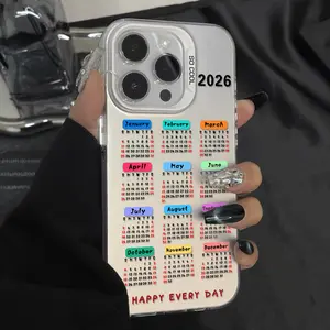 2026 New Year Calendar phone case for iPhone 17 16 15 14 17AIR 16E 13 12 11 Pro/Pro Max XS /7/8/plus/FE XR/X/XSMAX Drop Proof shockproof and non-slip Calendar Design cover Metal Phone Cases New Year Gifts Protection Smartphone Cellphone Protective casing