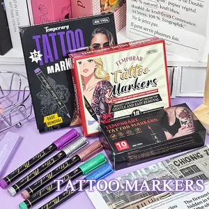Temporary Tattoo Marker Set 10/12/18 Colors, Soft Brush Head, Christmas Art Creation, Non-Toxic Skin-Friendly Quick Dry Waterproof