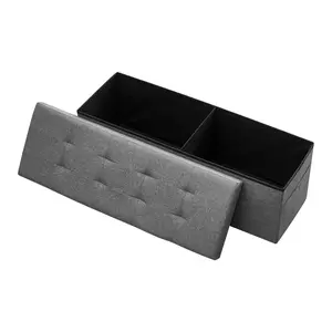 VEVOR Foldable Storage Ottoman Bench, End of Bed Bench with Side Bags, Folding Upholstered Storage Chest Supports 660 lbs, Linen Bed Ottoman with Large Space for Living Room, Bedroom, Entryway, Grey