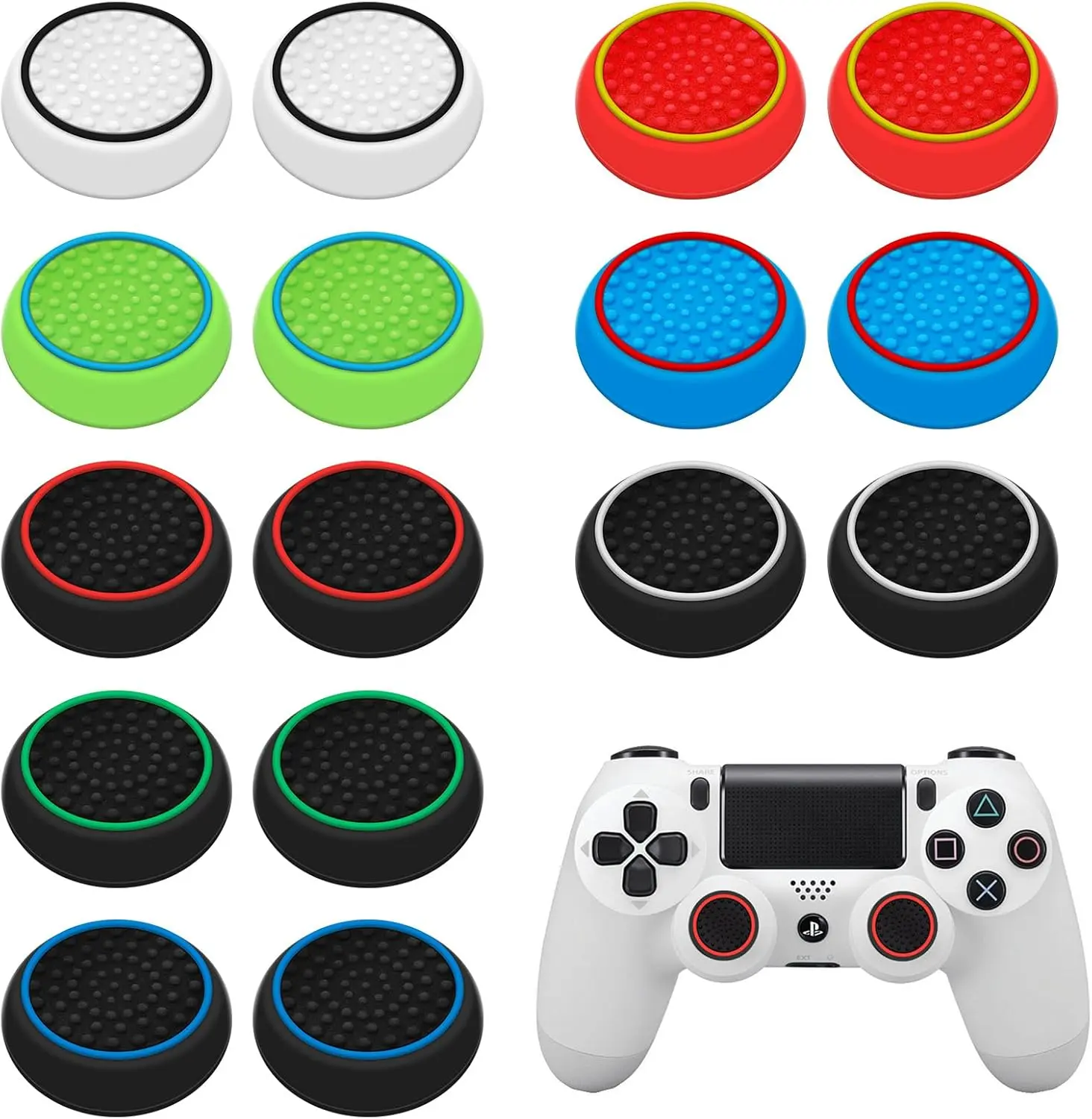 16Pcs Silicone Controller Thumb Grips - Anti-Slip, Anti-Scratch Game Console Accessories for PS4, PS5 Analog Joystick Caps Replacement Cover