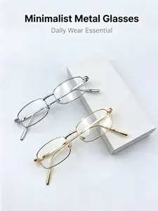 Metal Frame Square Flat Lens Glasses, Minimalist Ins Style, Unisex Daily Commute, Makeup & Photo Ready