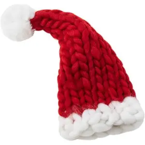 Chunky Knit Christmas Santa Hat, Red & White Festive Beanie with Pom Pom, Winter Warm Fashion Hat for Holiday Season