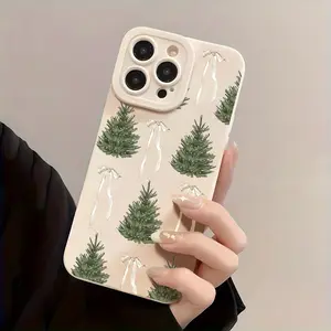 Christmas Tree Bow Pattern Tpu Shockproof Phone Case for iPhone 15 Series, Unique Design Protective Cover, Perfect Gift for Family & Friends