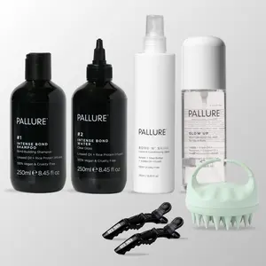 Glass Hair Kit - Pallure Intense Bond 2-step Treatment Shampoo and Gloss, Bond N' Shine Leave-in Spray, Glow Up Oil Mist - Hydrating, Repairing, Adds Glass-like Shine, Heat Protectant - Made for Virgin or Chemically Treated Hair