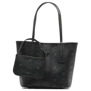 MCM Liz Monogram Detachable Zipper Coated Canvas Leather Tote Bag Mini Women's Black