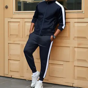 Autumn and winter men's velvet men's zipper top jacket and pants two-piece set suitable for casual sports running jacket and pants, suitable for daily outdoor wear Autumn and winter men's color blocked clothing