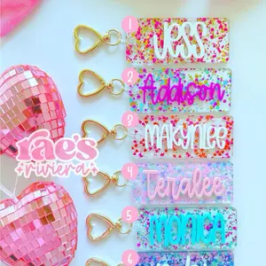 Confetti Acrylic Keychain - Personalized Name Design, Heart-Shaped Keychain, Colorful Glitter Accents, Durable Material
