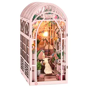 ETKVR  YM06 Mini greenhouse flower house  DIY Book Nook Kit, Miniature House Dollhouse Kit for Adult and Teens, Book Nook Kits for Adults, Booknook Bookend Alley Model Build with Dust Cover