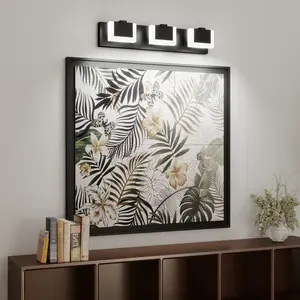 3 Lights Modern Black Vanity Light Up and Down Black LED Vanity Light Fixtures Bathroom Wall Light Over Mior 6000K