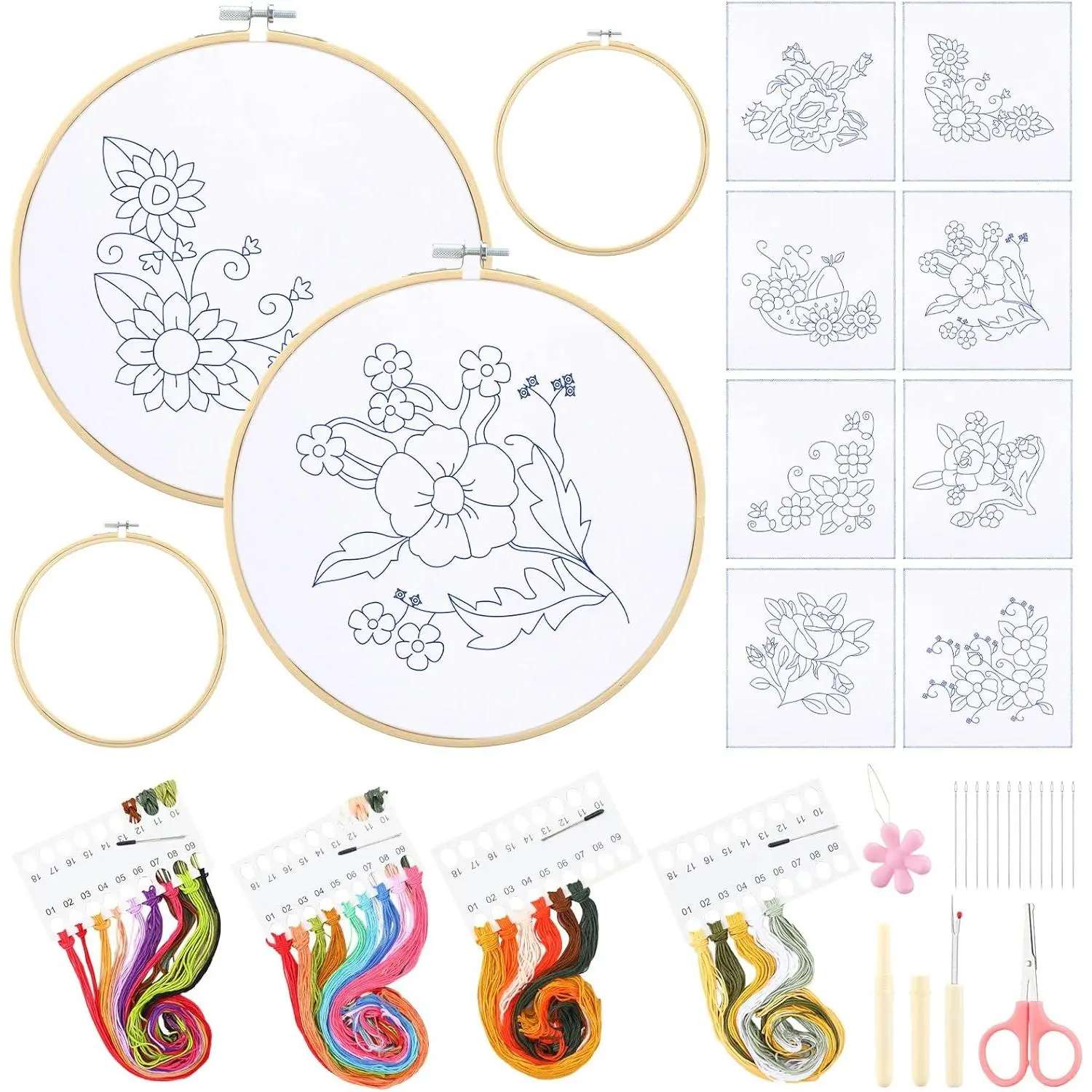 8 Sets Mexican Embroidery Napkins Kit 17.7 x 16.5 Inch Servilletas Para Bordar a Mano Including Mexican Napkin  Hoop Color Threads and  for Beginner Adult DIY Hand Craft Lover