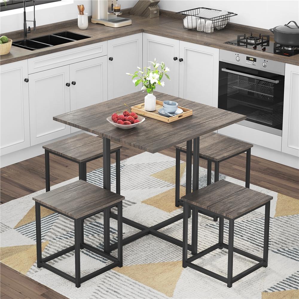 Yaheetech 5-Piece Dining Table Set with 4 Stools - Industrial Compact Kitchen Table & Chairs Sets, Space-Saving Design for Apartment, Small Space, Breakfast Nook