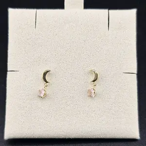 kenia collection gold 14k earrings moon design with pink stone for everyday wear kenia collection