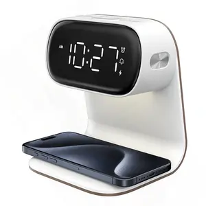4-in-1 Digital Clock Night Light Alarm Clock Wireless Charging Station, Wireless Charger Stand for Apple Watch, iPhone and Headphones, Multifunctional Desktop Charging Dock