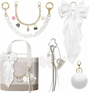 8PCS Tote Bag Decor Kit, Decorative Bow & Pom Pom Accessories, Compatible with YETI Camino 20/35/50 Carryall, Bogg Beach Tote Bags(White Frost)