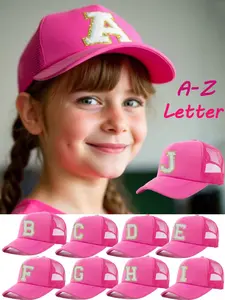 1PC Summer Sun Protection Baseball Cap, Customizable Letters, Adjustable Size, Breathable Mesh Design, Outdoor Sports, Ages 8-16