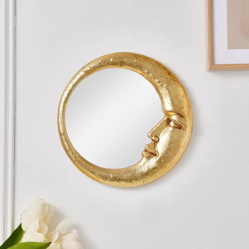 Creative Moon & Face Design Wall Mirror, Resin Wall Mounted Mirror, Wall Decor for Home Living Room Bedroom, Home Decoration