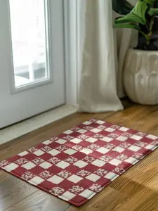 Mackenzie Childs Red and White Check  Doormat ,Non Slip Front Door Mat Outside Absorbent Rubber