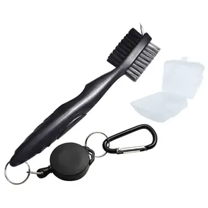 NuRich Tiger Golf Club Groove Brush Cleaner Lightweight Dual Bristle Golf Accessories Cleaner Tool with Retractable Zip-line Aluminum Carabiner for Golf Bag Accessories