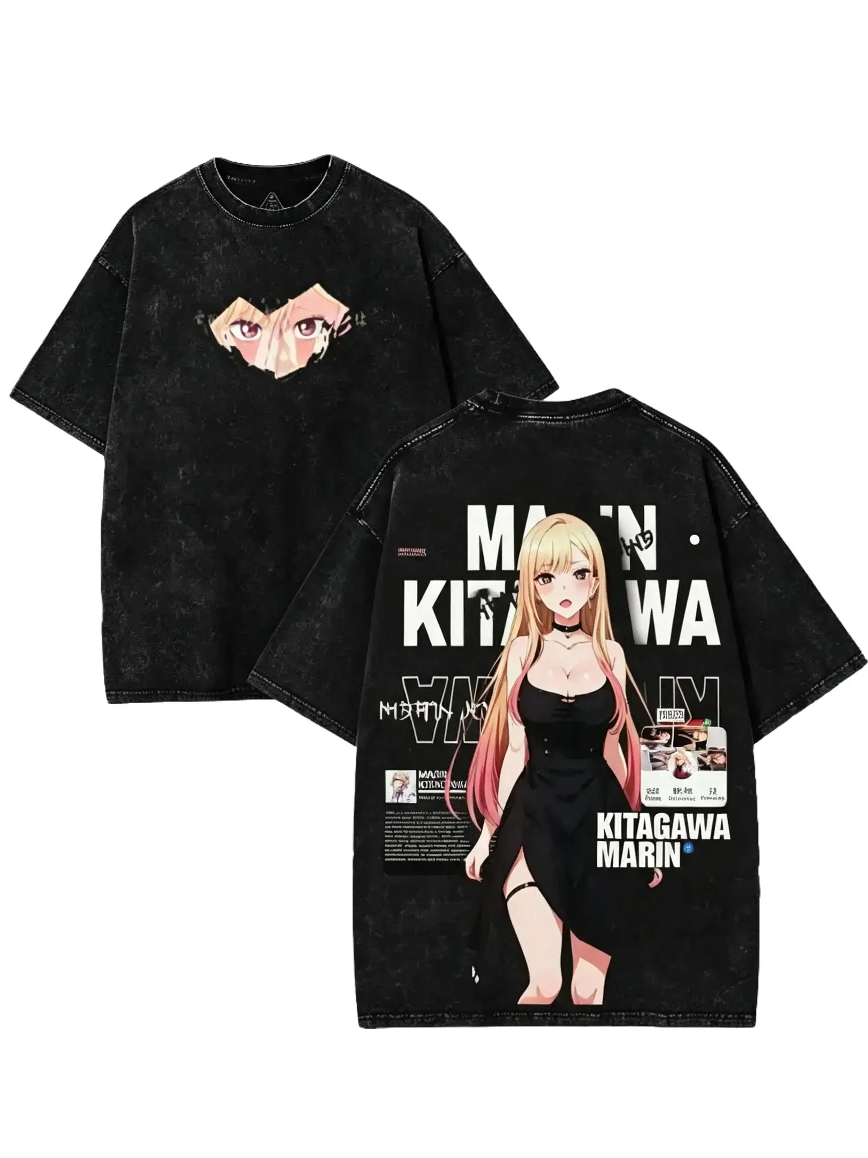 Vintage Acid Wash Anime Graphic Tee Oversized Marin Kitagawa My Dress Up Darling Heavyweight T-Shirt Unisex Waifu Streetwear