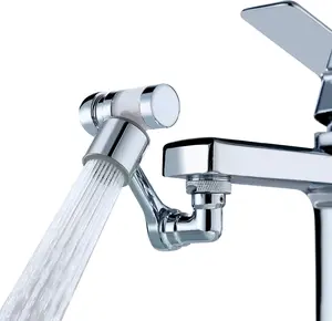Universal 1080°Swivel Faucet Extender with Filter, Sink Water Faucet Aerator Extension in Brass, Swivel Robotic Arm Bathroom Faucet Extender, Kitchen Rotating Extension with 2 Mode Splash