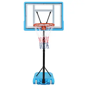 Portable Adjustable Poolside Basketball Hoop PVC Transparent Basket Frame Blue Height 115-135cm Outdoor Water Sports Game