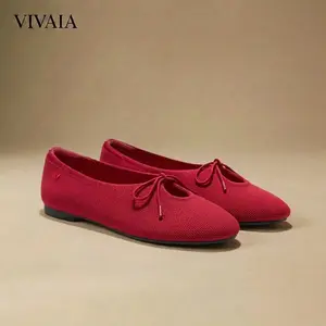 VIVAIA Round-Toe Lace-Up Flats, Elegant Ballet Flats with Adjustable Ribbon Laces, Ultralight 159g Walking Shoes with Triple-Zone Arch Support, Breathable Knit Flats(Camora)
