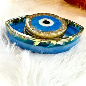 Evil Eye Resin Coaster - Unique Blue Resin Coaster with Gold Accents & High-Quality Finish for Tableware Decor 12.5 x 6 x 2 in