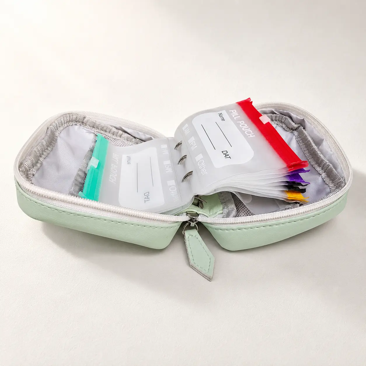 A8 Waterproof Pill Pouch Set - Large Weekly Pill Organizer with 14 Color-Coded Reusable Zippered Pouches for Fish Oils, Vitamins, Home & Travel Storage, Portable On-the-Go daily Medication Accessory