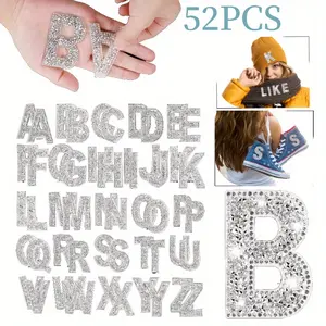 52 Pieces Glitter Resin Rhinestone Alphabet Letter Stickers, Crystal Rhinestone Iron on Letter, Self Adhesive A-Z Glitter Stickers for Art DIY Works Clothing Decors
