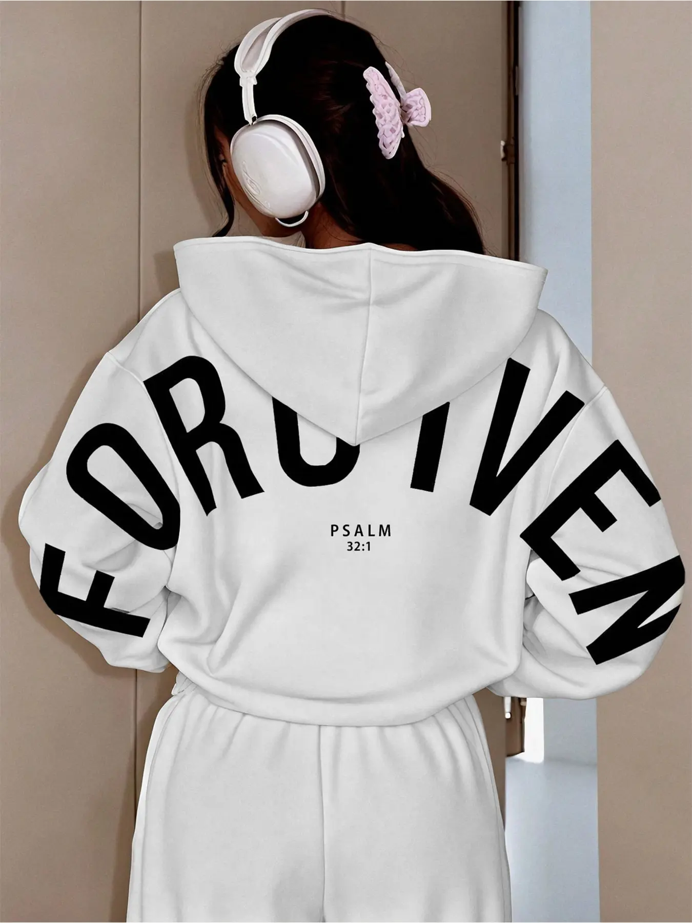 Women's Hooded Drawstring Long Sleeve Sweatshirt, Tops, Forgiven Print, Fashion Streetwear, Casual Youth Sportswear, Fall & Winter