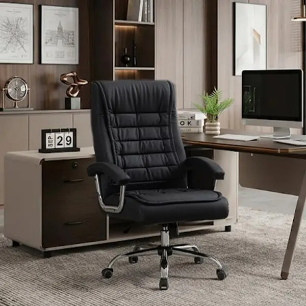 High Back PU Leather Executive Office Chair - 360-Degree Rotating Armrest Desk Chair with Spring Cushion, Chrome Armrests, Swivel Casters, 350lbs Weight Capacity for Home Office (Comfortable, Durable), 360-Degree Desk Chairs, Armrest Desk Chairs