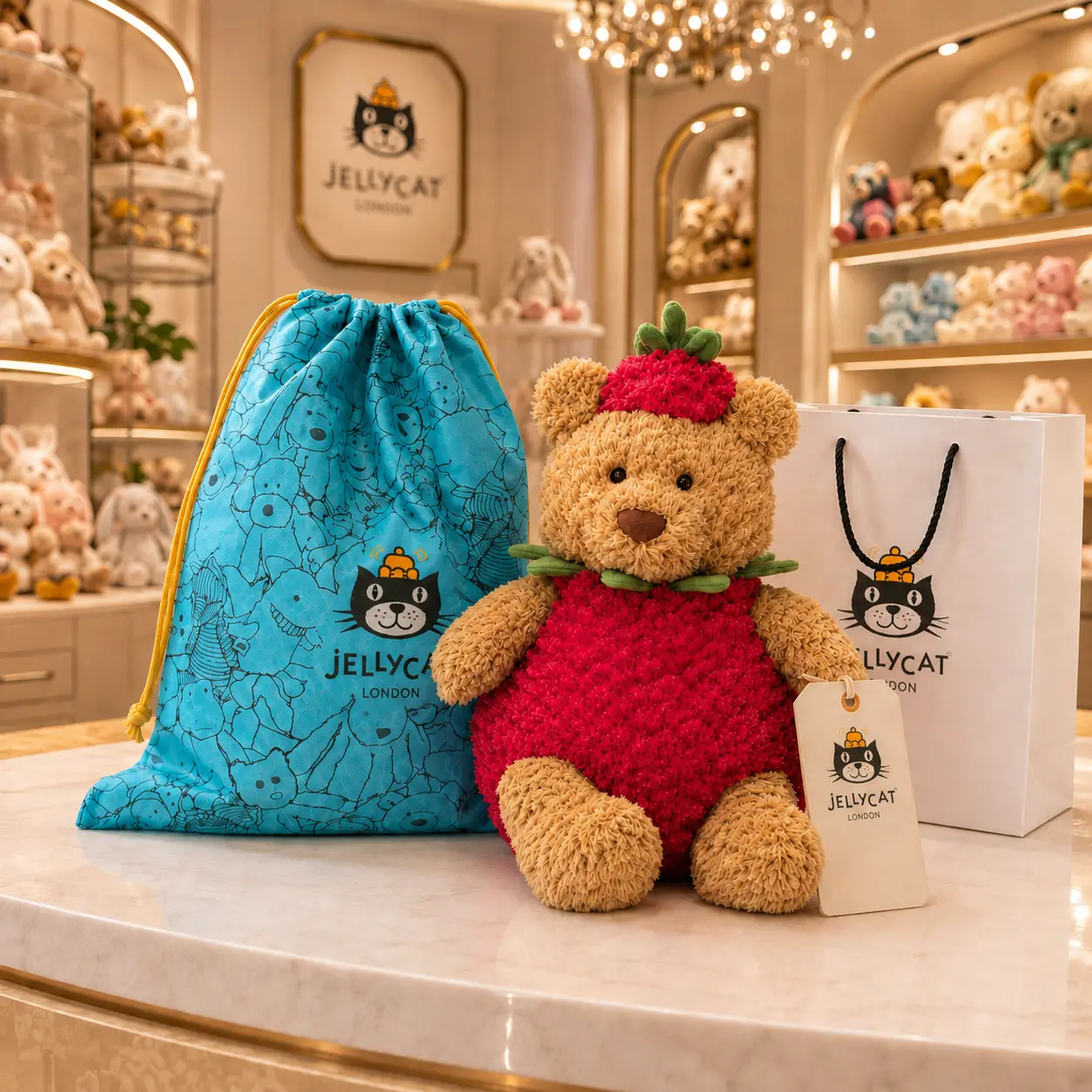 Jellycat Bartholomew Bear Strawberry Plush Toy, Adorable Strawberry Teddy Bear, Soft Stuffed Animal, Cute Collectible Gift for Girls & Women