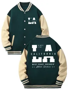 American Apparel California Street Style Colorblock Baseball Jacket, Men's Loose-Fit Winter Fleece Lined Coat, Warm Casual Outerwear Gift