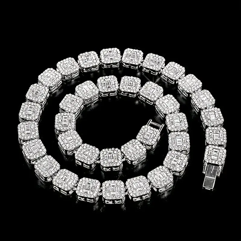 12mm Square Moissanite Necklace, S925 925 Silvery Plated Necklace, Inlaid with Large Exquisite Moissanite, High-grade Moissanite for Party/ Wedding/ Birthday/ Christmas/ Halloween/ Thanksgiving/ Festival Gifts, Etc.