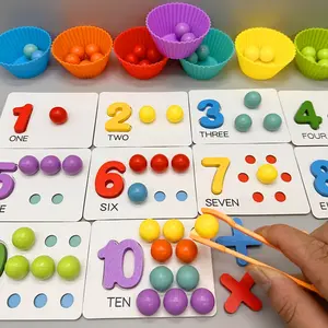 Wooden Number Puzzle & Bead Matching Game, Number Counting Blocks, Montessori Math Toy Set, Math Learning Tools, Fine Motor Skills, Focus Training, Color Recognition, Kids Ages 3+